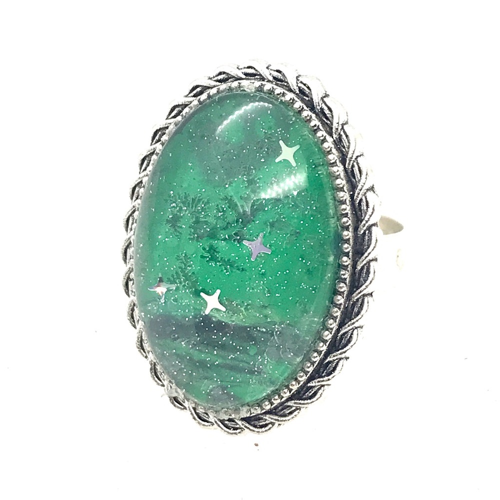 Handmade oval dome ring adjustable NSR silver color band